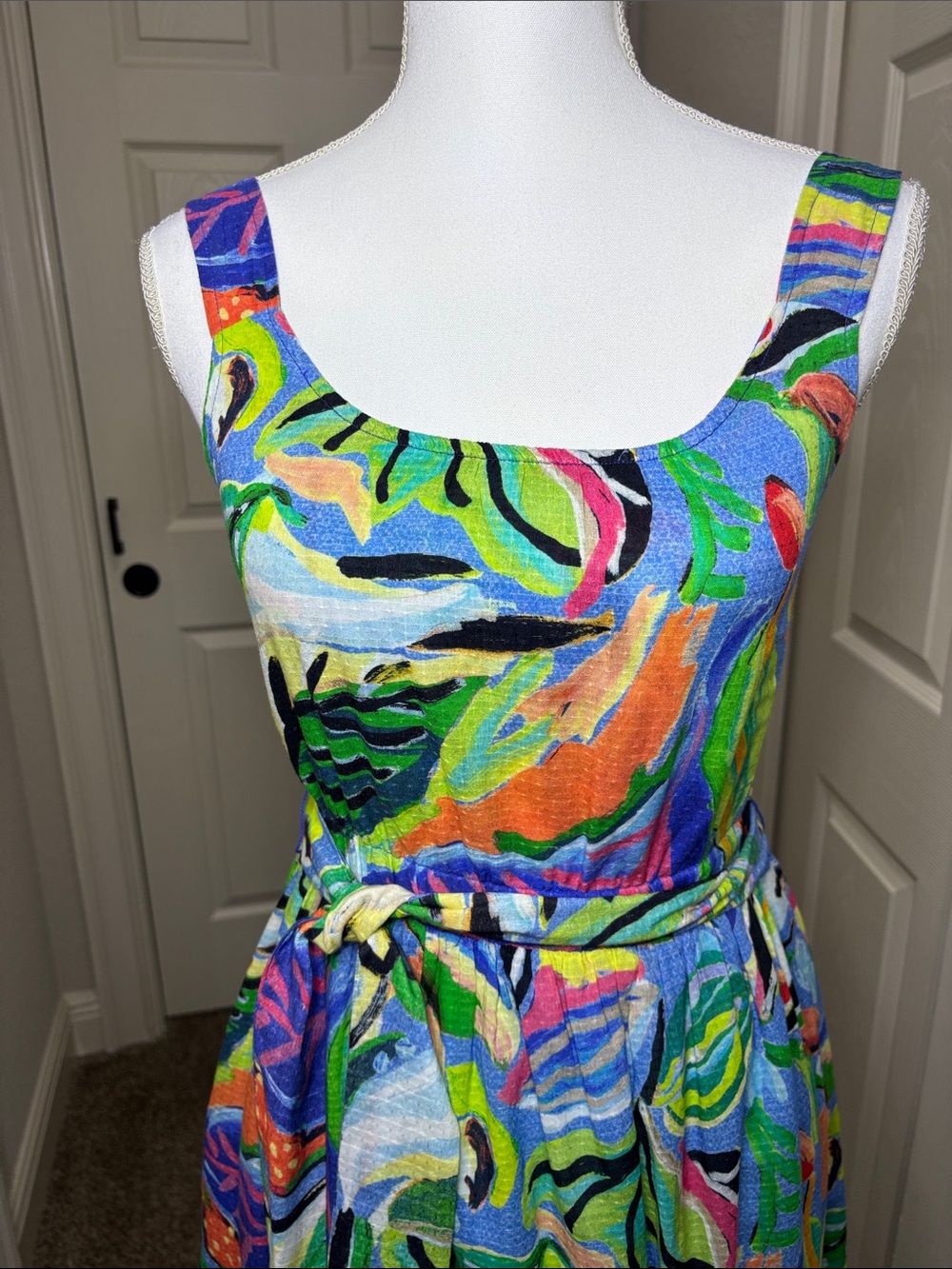 Nic+Zoe Sophie Island Beat Cotton Midi Sundress Floral Tropical Blue Xs Nwt — image 4 of 8